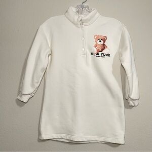 Zara Kids Graphic Bear Long Sleeve‎ Sweater Dress Cream Sz 8